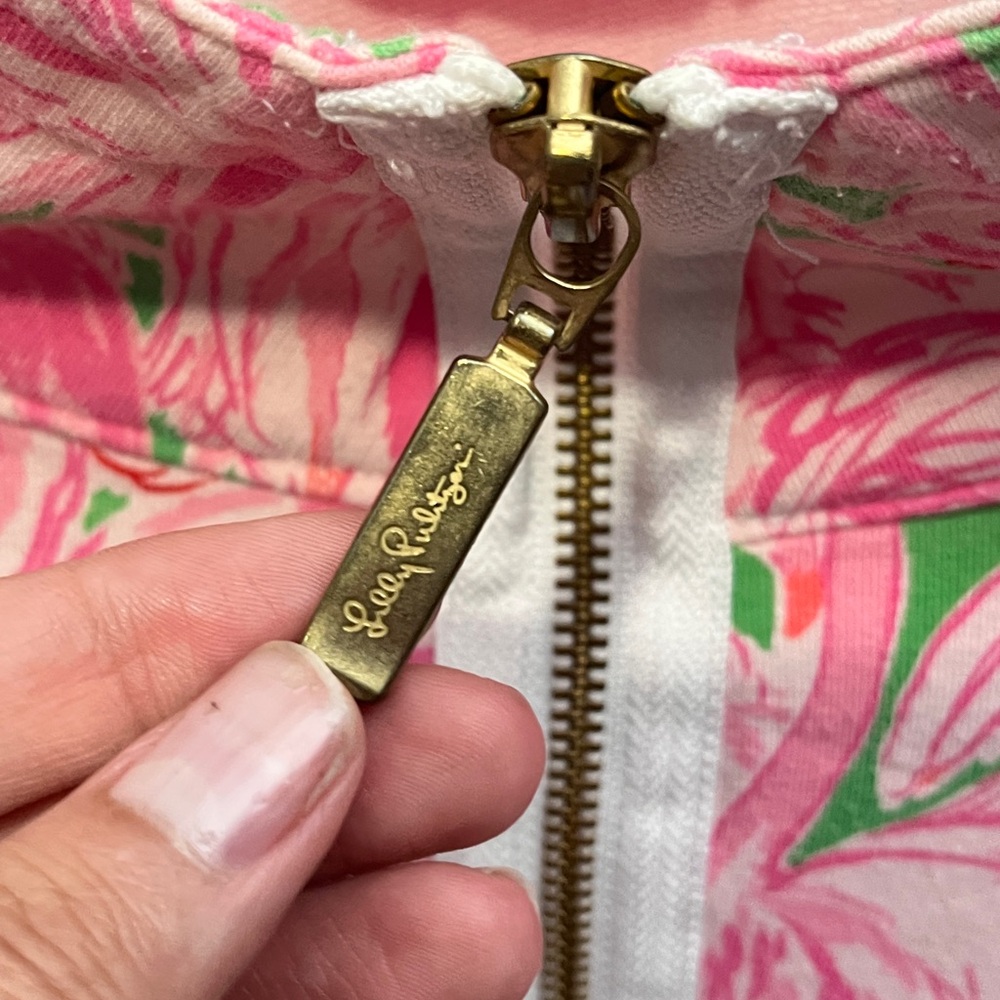 Lilly Pulitzer Pink Flamingo Floral Half-Zip Pullover Hoodie XS - Picture 4 of 11